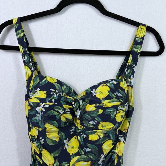 NipTuck Navy Lemon Citrus Built-in Padded Bra One-Piece Swimsuit Size 6 Slimming - Picture 5 of 13